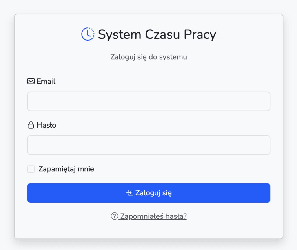 System Czasu Pracy - Logowanie